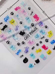 Conjunto de adesivos faciais fofos com rosto de gato estilo anos 2000, combinados com delicadas pérolas brancas. Design colorido e adorável, perfeito para maquiagem do dia a dia, festas ou festivais de música. Fácil de aplicar, não irrita a pele e cria um visual feminino radiante. - Multicolorido - Ver 6