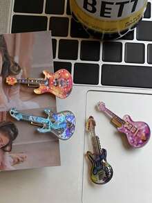 5pcs Laser Guitar Shaped Hair Clips, Cute Niche Y2K Punk Hair Accessories - Multicolor - View 2