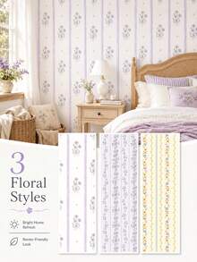 SUPSTICKER Floral Striped Wallpaper, Peel And Stick Removable, 17.72x53.15/88.58/141.73 Inches, 3 Styles, Suitable For Bedroom And Living Room - 1PC - View 1
