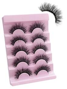 5 Pairs False Eyelashes Natural Look D Curl Fluffy Fake Eyelashes 3D Volume Strip Lashes Faux Mink Eyelashes Crossed Dramatic Long Fake Lashes Makeup Tools Individual Lashes Cluster Eyelashes - Black - View 8