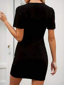 MVE00|1 piezas|Envio local|  [ Vestido Casual Estampado]  Vestido Casual Q098 con Estampado Único - Negro - Ver 2
