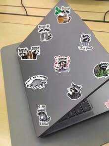 50PCS, Cartoon Raccoon Stickers, PVC Material, Each Measures Between 3 And 7 Centimetres, Creative And Aesthetic Design Sticker, Suitable For Mobile Phone Cases, Tablets, Laptops, Suitcases, Cars, Notebooks, Handwritten Diaries And More. - 1 Pack/50 PCS - View 6