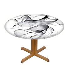 1pc Ink Wash Style Curved Doodle Pattern Elastic Tablecloth, Machine Washable, Round Dining Table / Art Studio / Luxury Homestay Table Cover - Durable Polyester Material, Standard Size Fit, Easy To Clean Kitchen Dining, Outdoor Picnic, Garden Party Decoration, Rustic Style Tablecloth, Practical Home Decor Fabric - Multicolor - View 4