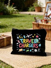 印有「Travel Charger」文字與充電器圖案的便攜收納袋,充電器整理袋,旅行必備化妝袋:女孩旅行生存袋,中性拉鍊袋,化妝品、彩妝與輕便旅行必需品,適合青少年、生日與旅行配件,節日禮物 - 彩色 - 查看 5