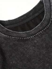 Camiseta Retro para Hombre Denim Frog Mirror Wash Vintage Desgastada, Moda Urbana para Compras y Entrenamiento - Negro - Ver 3