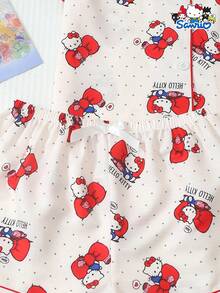 Sanrio Women's Pajama Set, Hello Kitty Short Sleeve Pocket Top And Bow Shorts Casual Loungewear Set - Apricot - View 6