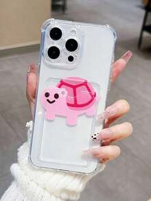 1 pieza Funda de teléfono de TPU con cobertura completa, ranura para tarjeta, patrón de tortuga rosa, anti-caída y anti-golpes, adecuada para iPhone7 8 X XS XR 11 12 13 14 15 16 17 PRO PLUS PROMAX, cubierta protectora de moda - Blanco - Ver 1