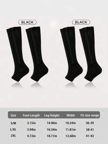 1 Pair Black Casual Compression Socks With Side Stripes And Zipper, Open Toe No-Show Design, For Fitness And Shaping, Great Christmas Gift, Unique New Year Present - Multicolor - View 24