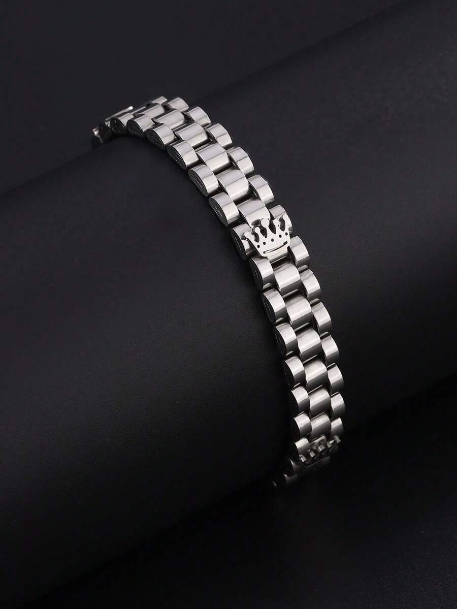 1pc Stainless Steel Multi-Color Triple Crown Design Unisex Accessory, Suitable For Daily Wear, Parties, Holidays, And Gift Giving - Silver - View 1