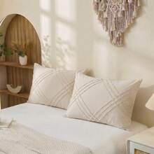 1/2 piezas Fundas de almohada beige con recortes y volantes (Inserto no incluido) - Estilo cottage bohemio fresco y lindo, ligero y transpirable, decoración del hogar lavable a máquina, Bohocottage, Diseño con recortes, Volantes, Bolster largo - Beige claro - Ver 12