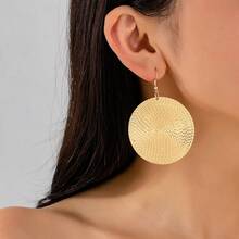 European And American Style Exaggerated Round Woven Texture Earrings, Niche Vacation Style Gold Large Disc Dangle Earrings - Gold - View 1