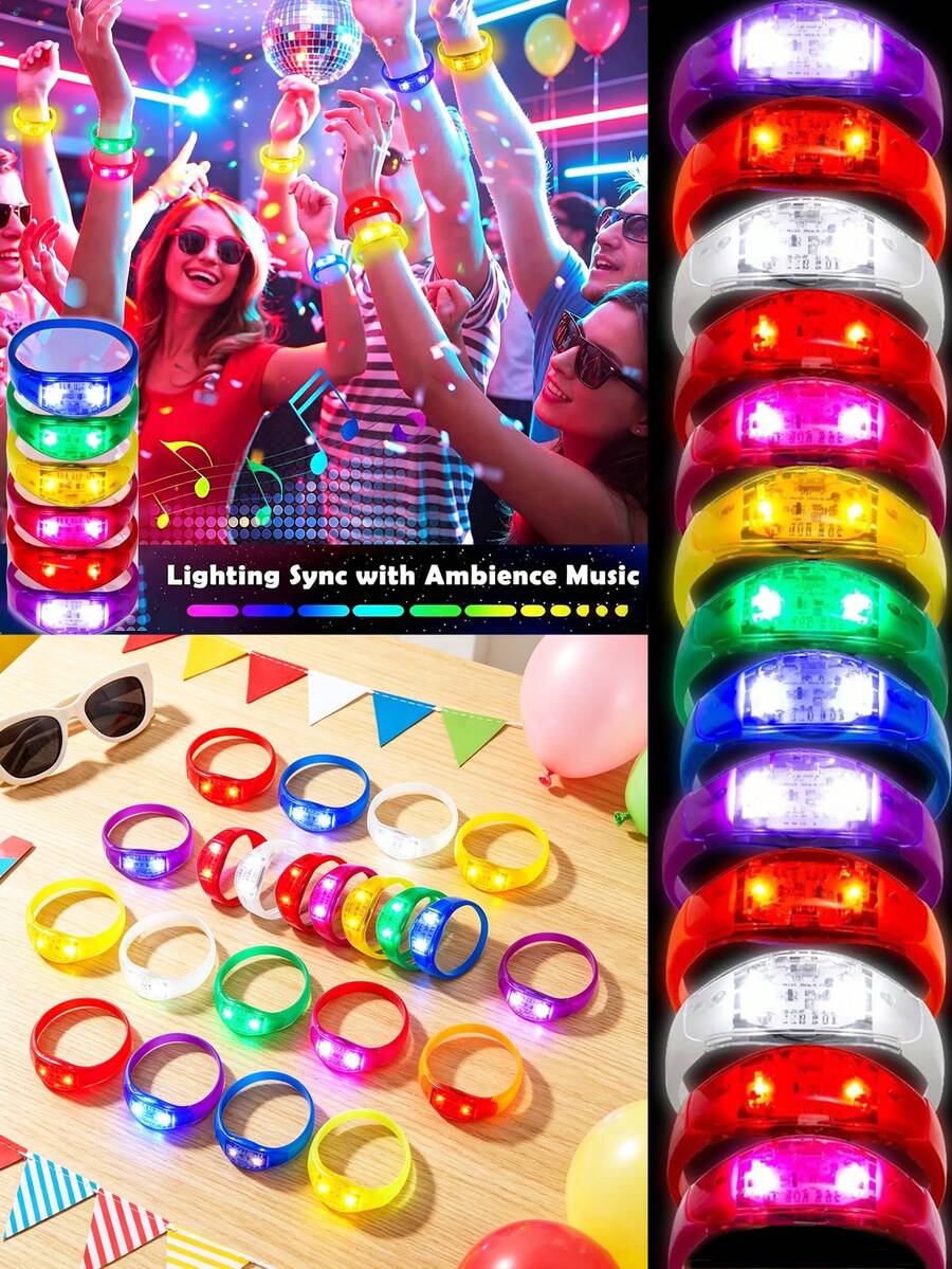 20 PCS LED Light-Up Music Bracelets, Sound-Activated Flashing Wristbands For New Year's Eve Parties, Raves, Glow Parties, Christmas Party Favors, Birthday Gifts, Carnivals, Concerts And Night Events - View 1