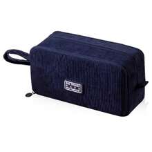 iSuperb Estuche de pana de gran capacidad 3 compartimentos bolsa organizadora simple caja de lápices de gran capacidad para adultos - Azul marino - Ver 2