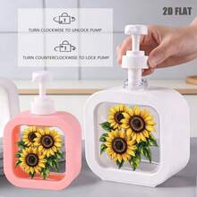 1pc Luxury Floral Sunflower Print Color Block Border Press Dispenser Bottle, Large Capacity Multi-Specification Hand Soap Bottle, Bathroom Toiletries Lotion Dispenser Empty Bottle, Dish Soap Shower Gel Universal Dispenser Container, Household Countertop Storage Daily Necessities - Multicolor - View 8