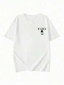 1 PcsWomen's Retro Italian VINO Wine & Food Print Short Sleeve T-Shirt, Mediterranean Style Loose Graphic Tee, Round Neck Casual Top Suitable For Daily Wear, Streetwear, Summer Outing, Vacat - 杏子 2 - 查看 8