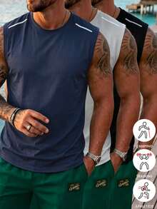 Bộ 3 áo tank top thể thao nam, áo thun tập luyện không tay nhẹ, màu trơn có in họa tiết, trang phục thường ngày đi biển. - Nhiều màu - Xem 2