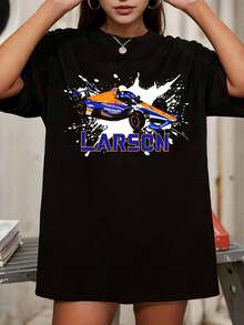 Kyle Larson 17 IndyCar Chevy Arrow M-McLarens Graphic Oversized Black T-Shirt - Black - View 6
