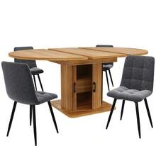 Extendable Dining Table, Kitchen Table, Round Table That Converts To Oval, 118-158 Cm, Seats Up To 6, With Drawers, Dark Brown - Black and Brown - View 9