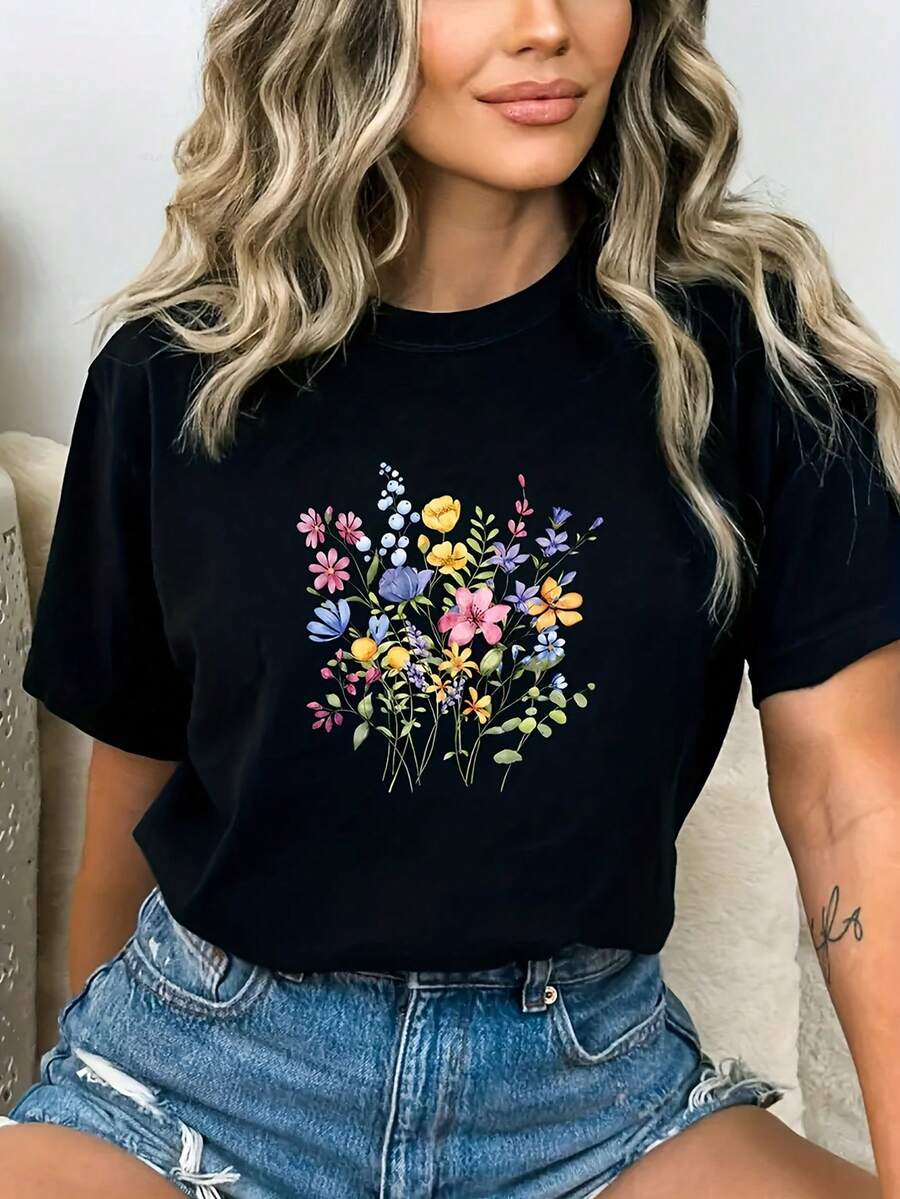 Camiseta de cuello redondo de modara mujer - Negro - Ver 1