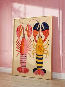 1pc Frameless Stylized Two Lobsters Art Print, Coastal Wall Decor For Bedroom, Dorm, Back To School, Funky Posters, Gift - Shrimp - View 3