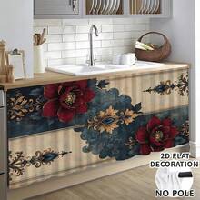 1pc, Home Decor, Vintage Floral Pattern Printed Table Skirt, Kitchen Small Curtain, Kitchen Cabinet Cover, With Curtain Holes, Easy To Hang, Rectangular, Machine Woven, Machine Washable, Kitchen Decoration And Accessories, Perfect For Kitchen Cabinets And Home Decor - Multicolor - View 2