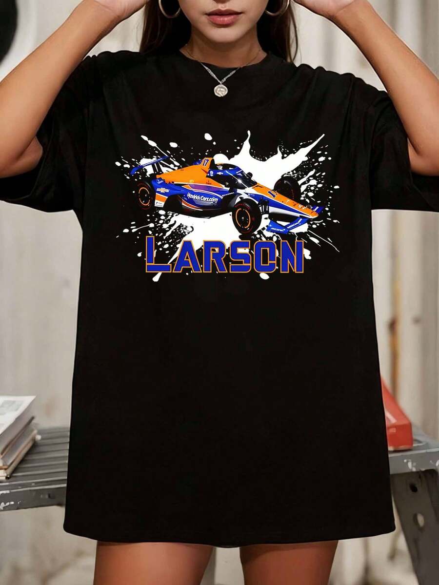 Kyle Larson 17 IndyCar Chevy Arrow M-McLarens Graphic Oversized Black T-Shirt - Black - View 1