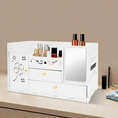 Makeup Organizer With Drawers, Vanity Countertop Organizer, White Cosmetic Storage Box With Door And Tissue Holder, Makeup Storage Cabinet For Vanity Countertop, Skincare And Beauty Accessories