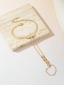 1pc Fashion Elegant Cubic Zirconia Connected Bracelet Minimalist Hand Chain Ring Jewelry For Women, Suitable For Daily, Nightclub Party, Gathering Wear. - Rose Gold - View 8