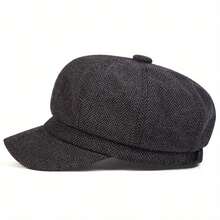 Boina Octogonal de Hilo en Vuelta de Carne para Mujer, Gorra Casual de Moda para Exteriores, Ideal para Viajes de Otoño e Invierno, Fiestas en la Playa - Gris - Ver 2