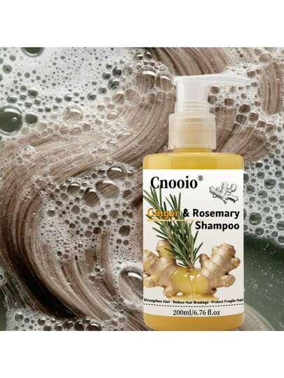 200ml Champú de jengibre y romero para fortalecer el cabello, reducir la rotura del cabello y proteger el cabello frágil. Limpieza profunda del cabello para eliminar el olor y hacer que el cabello quede suave, sedoso y elástico. Champú de jengibre, champú de agua de arroz, champú de cabello de vitamina C y biotina con romero