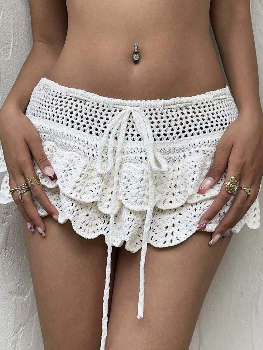 Falda de Playa Estilo Ola Oceánica para Mujer - Blanco - Ver 1