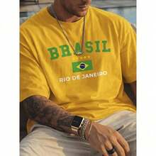 Men's T-Shirt/T-Shirt For The 2026 World Cup, Printed With Brazil Rio De Janeiro Logo, 100% Cotton. - 黃色 - 查看 2