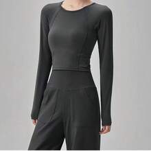 Women Tops - Black Long-sleeved Shirt With Supportive Chest Pads - View 9