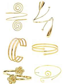 6pcs Set Minimalist Geometric Metal Arm Cuff Bracelet, Exaggerated Leaf Design Suitable For Beach Vacation & Street Style - A0003T-12 - View 1