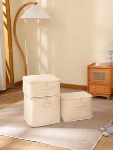 1pc Thickened Linen Storage Box (Multiple Sizes Available), Organizer Box With Zipper And Handle, Suitable For Home Closet And Bedroom Storage, Minimalist Style, Durable Linen Fabric, Rectangular, With Reinforced Handle And Dust-Proof Zipper Cover,Travel Essential,Room Décor - Multicolor - View 2