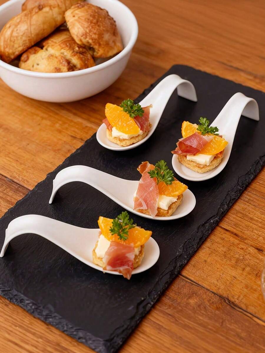 12/24pcs Mini Appetizer Spoon Plate Set, Dessert Display Tray And Tasting Spoon Combination, Suitable For Sushi, Desserts, Snacks, Cakes, Appetizer Plating, Wedding Party, Buffet, Restaurant And Home Gathering Tableware - Multicolor - View 1