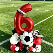Ensemble de ballons de football rouge & noir, comprend des ballons en feuille rouge en forme de chiffres, des ballons en feuille de football, des ballons en feuille en forme d'étoiles, des ballons en latex, convient comme cadeau surprise pour fils et fille, parfait pour une fête d'anniversaire sur le thème du football et d'autres occasions - Voir 15