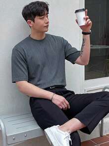 Men's Solid Color Crew Neck T-Shirt - Gray - View 4