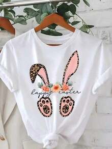 Camiseta con Estampado de Conejo y Leopardo para Mujer - Blanco - Ver 5