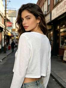 Women White Long Sleeve Button Down Cropped Cardigan, Lightweight Sheer Thin Knit Shrug Top, Casual Summer Layering Basic Soft Cardigan - White - View 2