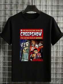 Men's Plus Size Creepshow Horror Comic-Shirt Featuring Classic Art And Vintage Movie Posters Fans Of Spooky Tales  Women's Round Neck Short Sleeve Washable Summer Top Cotton Plus Size Tshirt Fashionable Women's Clothing Graphic Tees Women - 黑色 - 查看 1