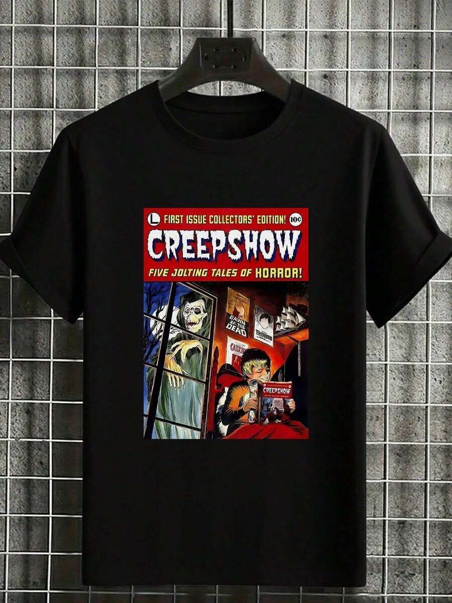 Men's Plus Size Creepshow Horror Comic-Shirt Featuring Classic Art And Vintage Movie Posters Fans Of Spooky Tales Women's Round Neck Short Sleeve Washable Summer Top Cotton Plus Size Tshirt Fashionable Women's Clothing Graphic Tees Women - 黑色 - 查看 1