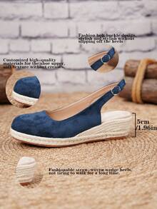 Women's Comfortable Non-Slip Apricot Linen Rope Platform Wedge Sandals, Suitable For Spring And Summer Vacation - Blue - View 9