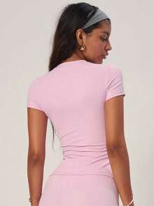 PinkTip Pink Basic Loose Fit Top, High Waist Design, Casual & Workout Essential Item For Summer Sports - Pink - View 6
