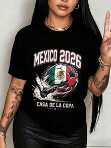 Jersey Deportivo Mujer México Oversize Verde - Moda Nacional para Mujeres MexicanasFashion retro short sleeve tee - Negro - Ver 3
