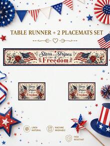 1 pieza "Estrellas, Rayas y Libertad" Juego de Camino de Mesa y Manteles Individuales - Estampado Floral Vintage de Bandera Americana con Borde Azul, Perfecto para Decoración del Hogar, Decoración de Habitación, Accesorios de Cocina, Jardín, Artículos de Jardín, Fiesta Campestre del 4 de Julio, Barbacoa, Picnic, Reunión Familiar, Celebración del Día de los Caídos y Boda Patriótica, Incluye 1 Camino de Mesa + 4 Manteles Individuales, Múltiples Tamaños Disponibles - Multicolor - Ver 8