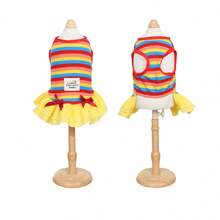 Lightweight And Fashionable Pet Rainbow Stripe Dress For Spring And Summer Pet Clothing With Bow, Suitable For Cute Daily Wear, Garden Stroll, Family Travel, Festivals, Gatherings, Seasonal Activities, Adding Elegant And Fresh Style To Your Pet - Multicolor - View 14