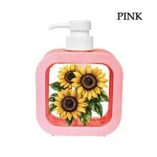 1pc Luxury Floral Sunflower Print Color Block Border Press Dispenser Bottle, Large Capacity Multi-Specification Hand Soap Bottle, Bathroom Toiletries Lotion Dispenser Empty Bottle, Dish Soap Shower Gel Universal Dispenser Container, Household Countertop Storage Daily Necessities - Multicolor - View 4