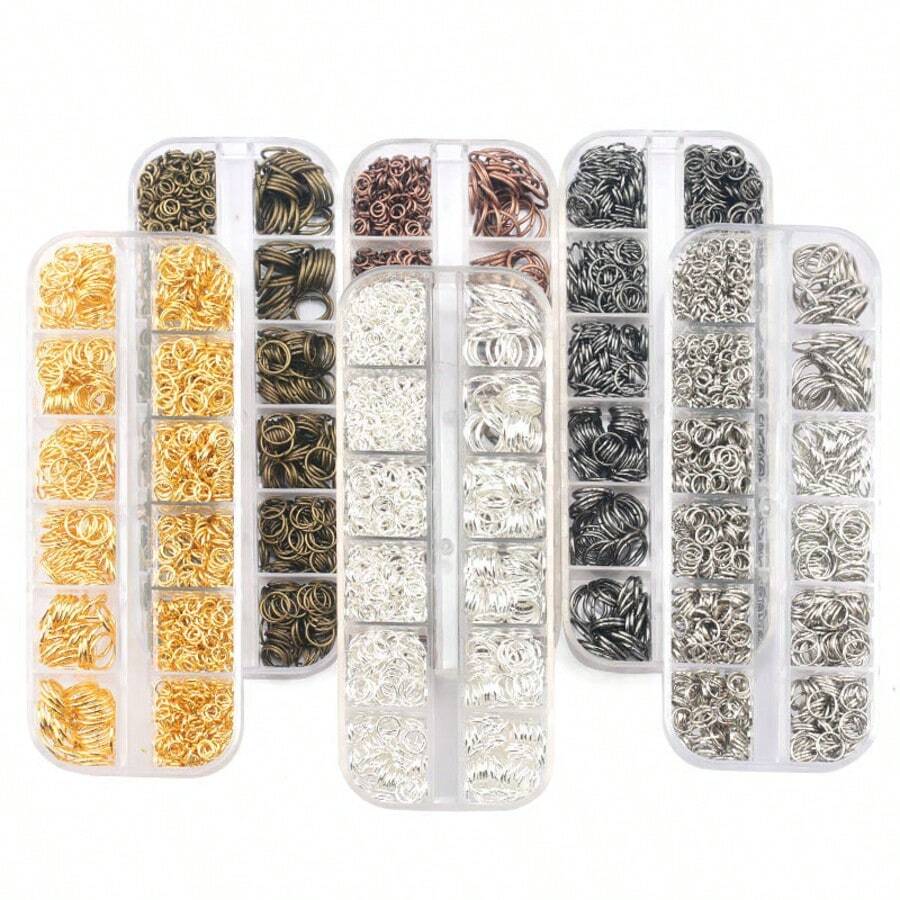 4/5/6/8/10mm Juego de 12 Rejillas de Tamaños Mixtos Multicolor de Bucle Único, Adecuado para Fabricación de Joyas DIY, Pulseras, Collares, Cadenas de Teléfono, Accesorios de Base de Conector de Llavero - Vuelta única con parrilla de 12 puestos - Ver 1