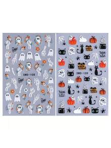 2pcs/1pc - Halloween Embossed Nail Stickers - Self-Adhesive 3D Nail Decals, Halloween Theme Nail Stickers, Including Ghosts, Pumpkins, Black Cats, Skulls, Spider Webs And Floral Patterns, Suitable For DIY Nail Art, Halloween Party Decoration, Halloween Decoration Props, Halloween Party Gifts, Notebook Decoration, Sticker Decoration, Random DIY Stickers. Suitable For Halloween Nail Art Decoration, Halloween Party Decoration, Party Stickers, Party Gifts. - Multicolor - View 7